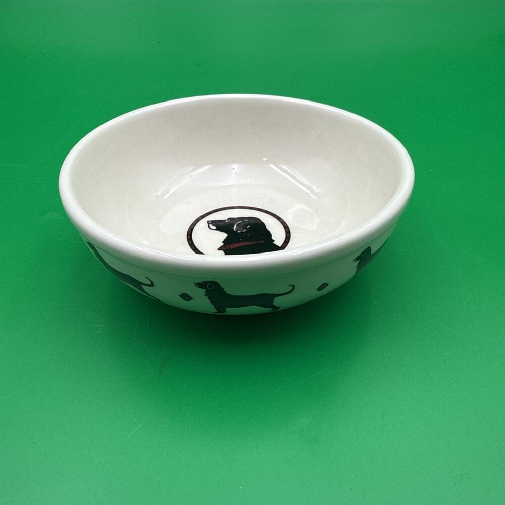 Homer Laughlin Black Tavern Dog Heavy Cereal Bowl Red Collar USA Vintage